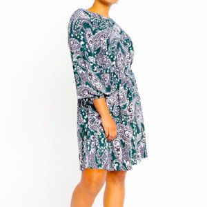 Eloquii Floral Paisley Print Easy Tie Waist Dress Long Sleeve S 16